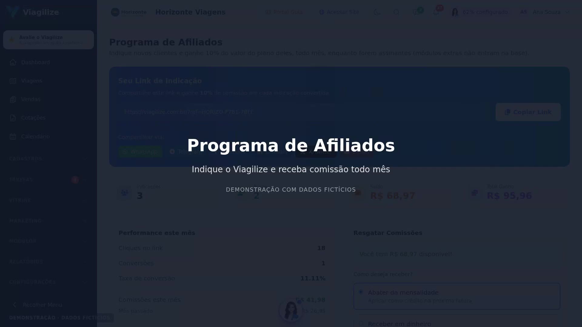 Programa de Afiliados: comissões e saques