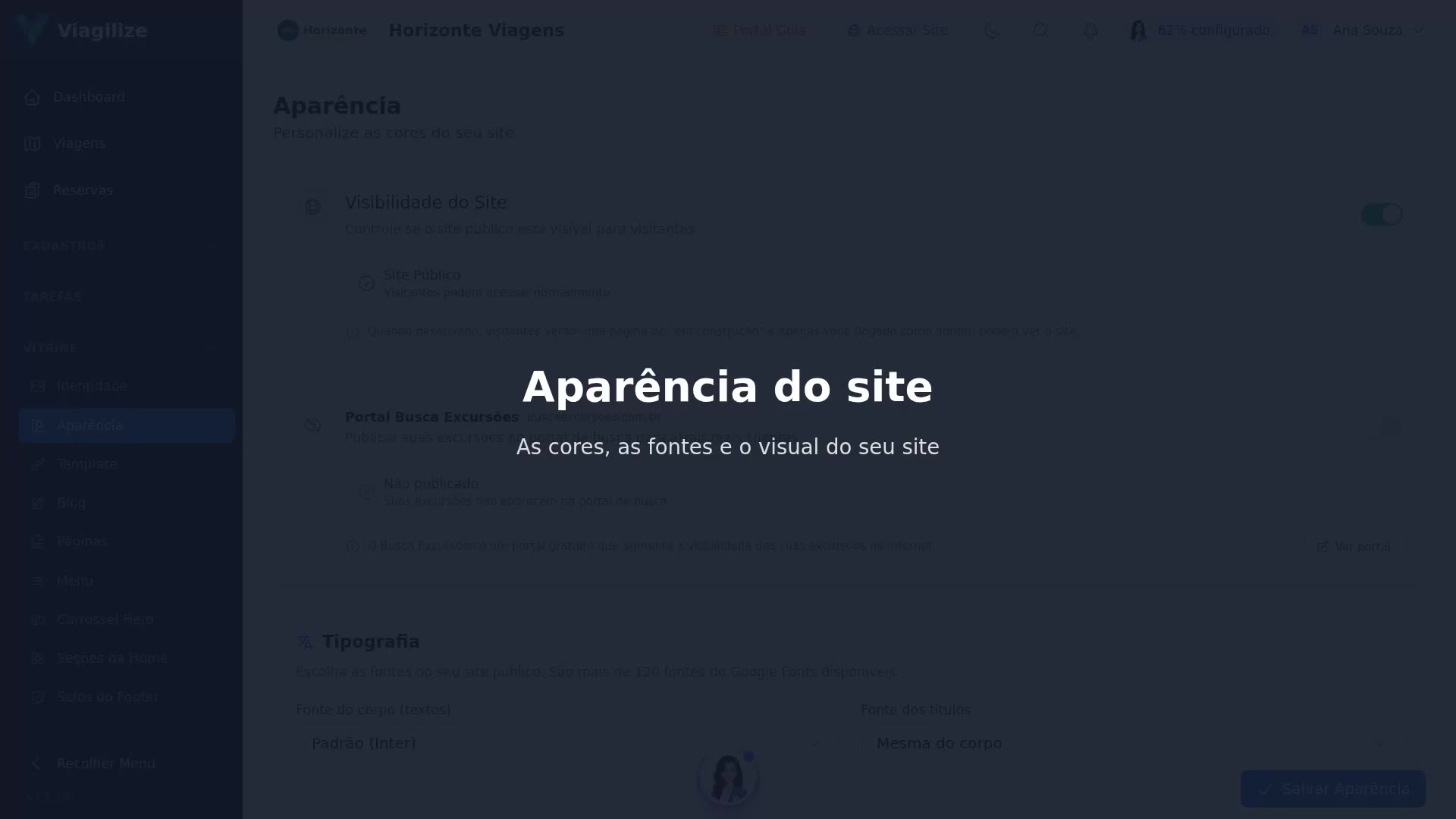 Aparência do site