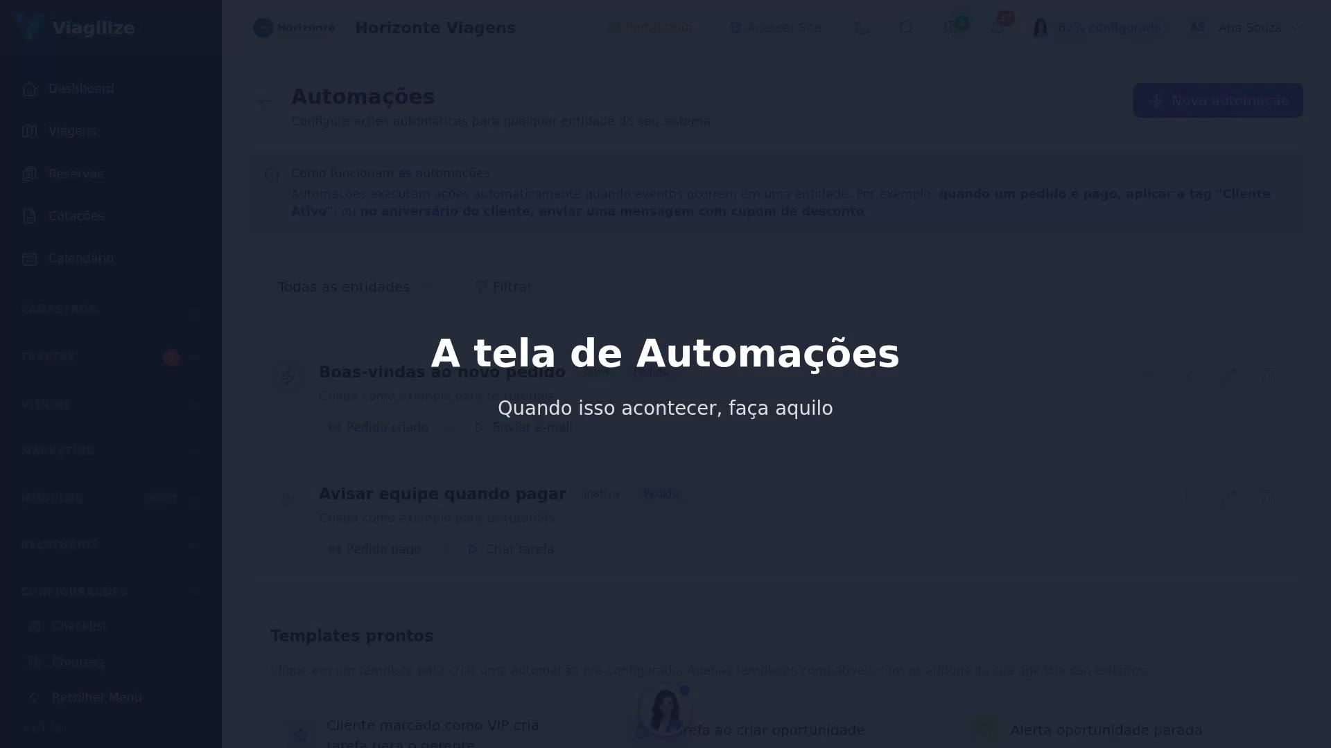 A tela de Automações