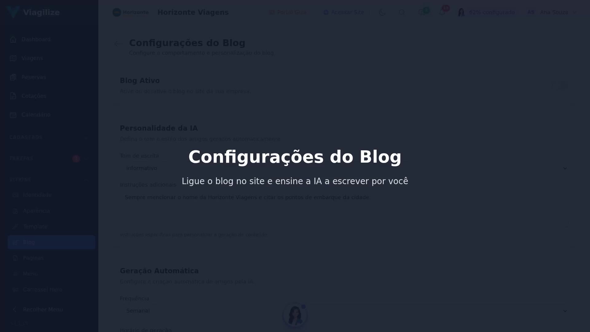 Configurações do Blog