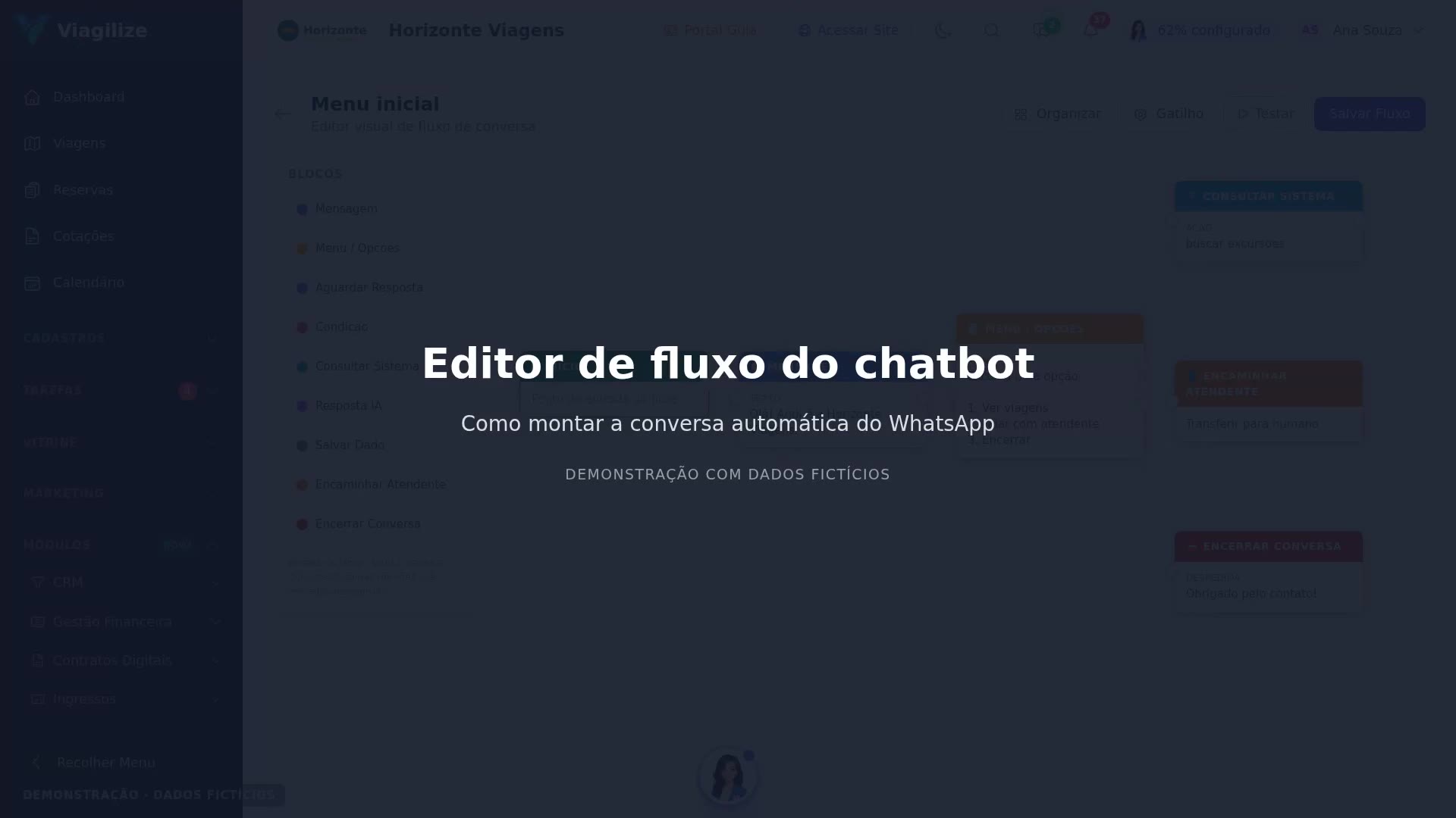 Editor visual de fluxo do chatbot