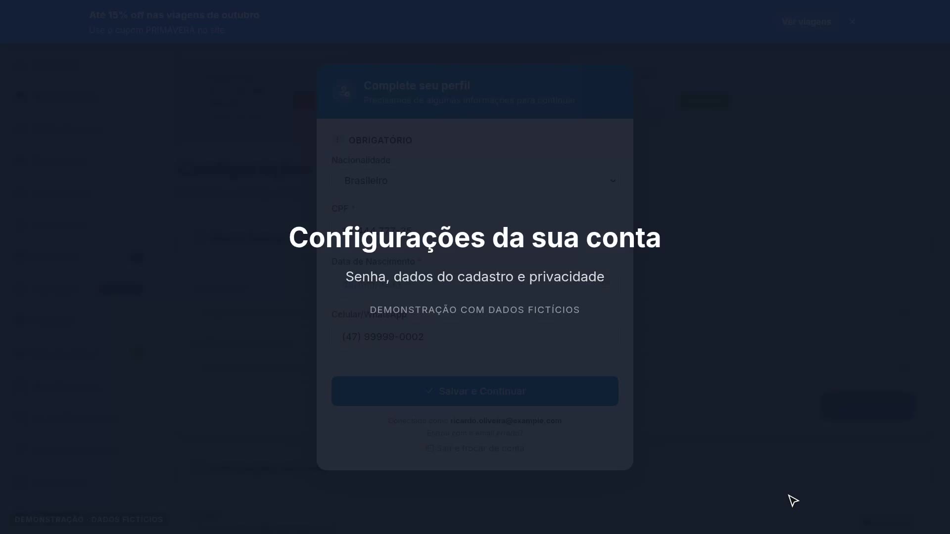 Configurações da sua conta