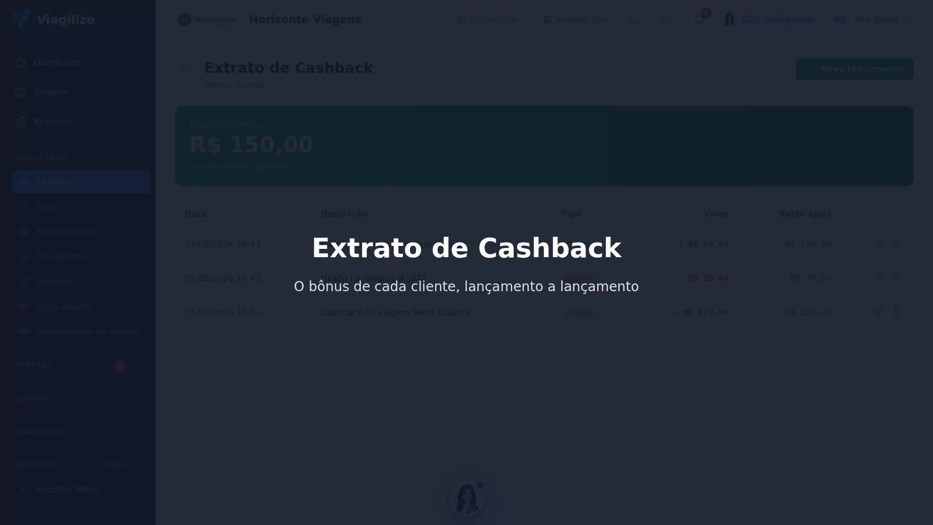 Extrato de Cashback do cliente