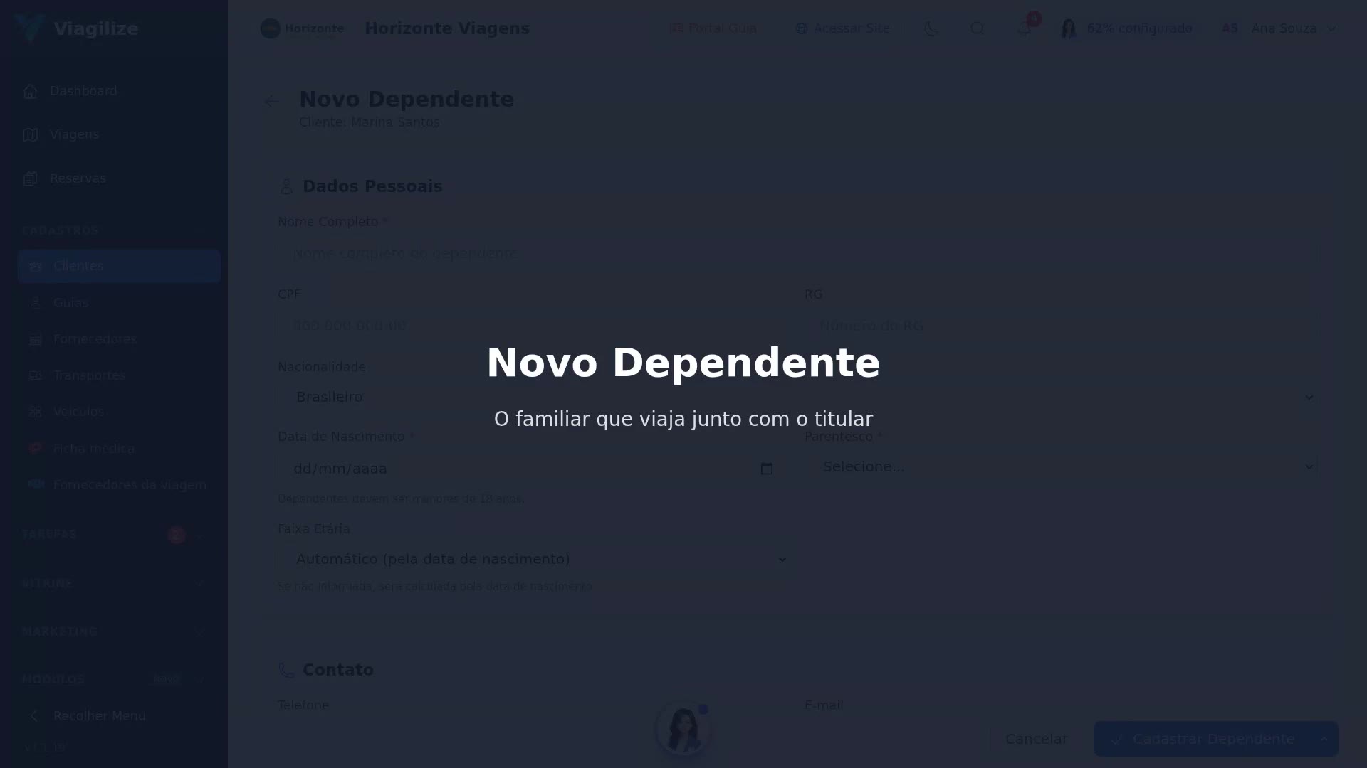 Cadastrar um dependente do cliente