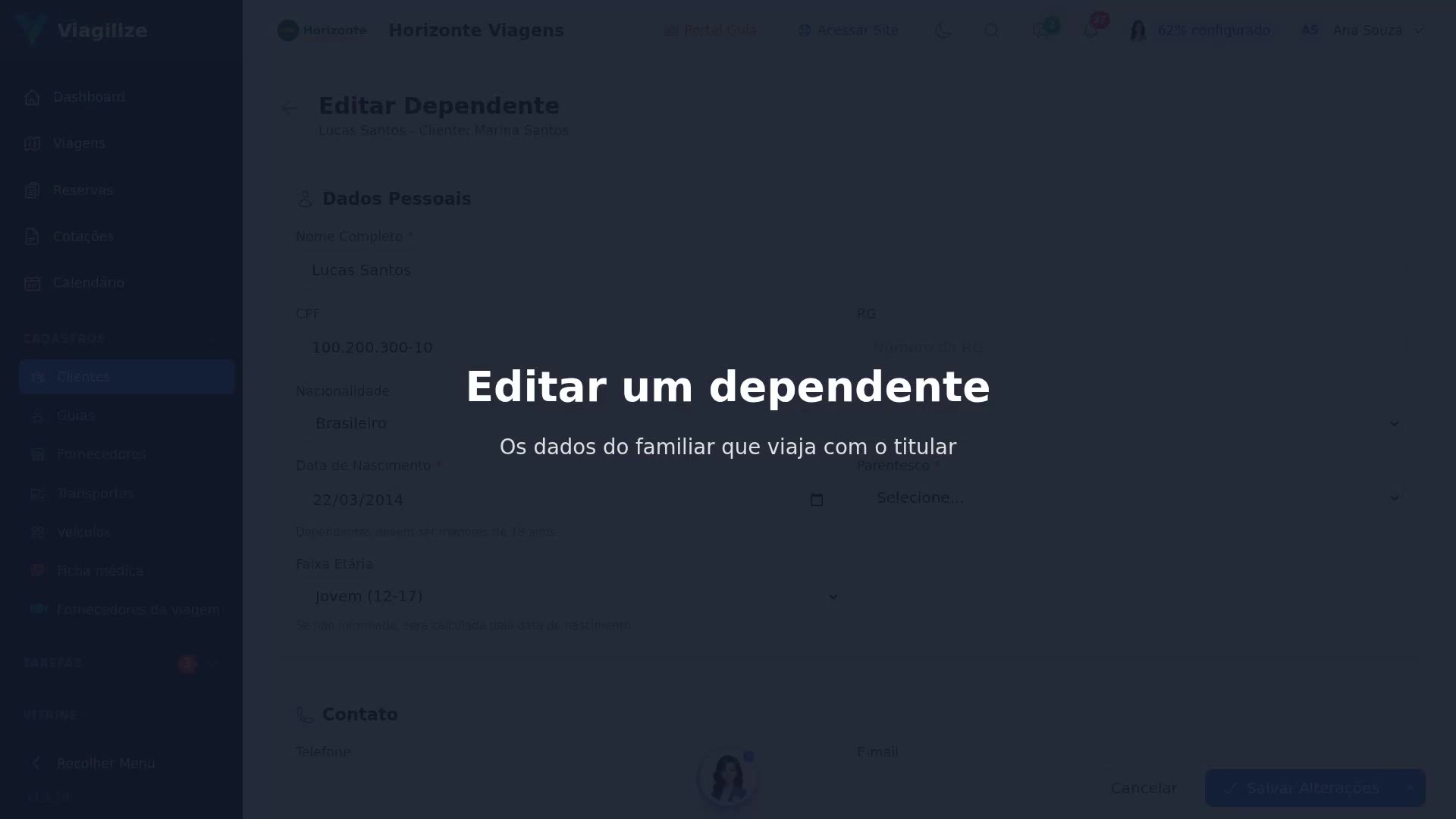 Editar um dependente do cliente