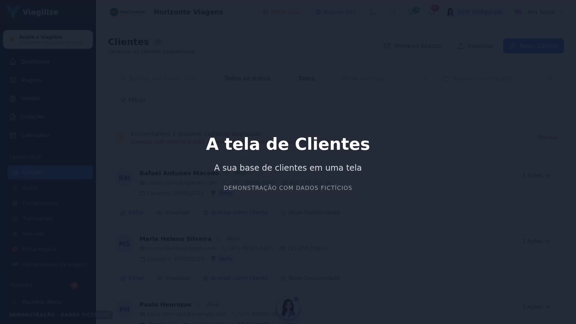 A tela de Clientes