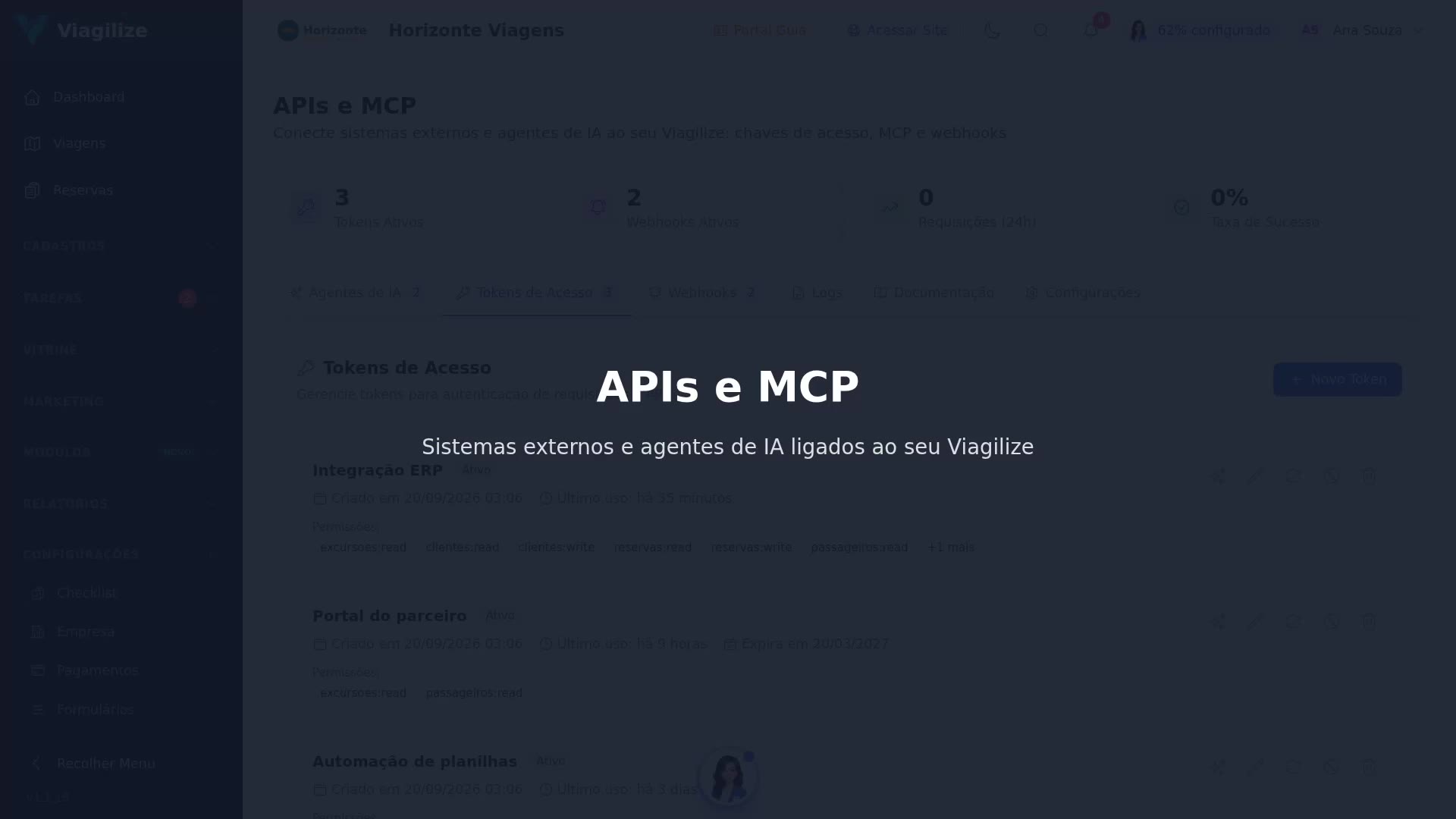 APIs e MCP: tokens, agentes de IA e webhooks
