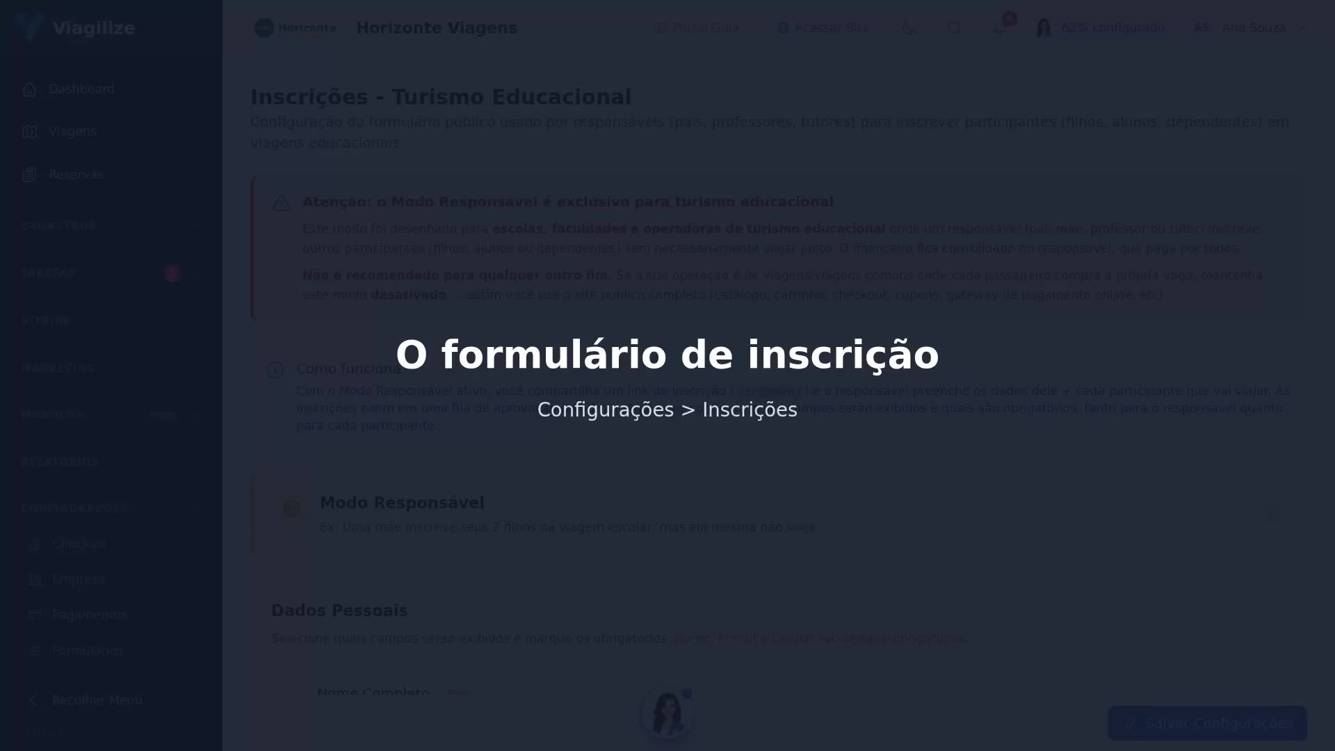 O formulário de inscrição