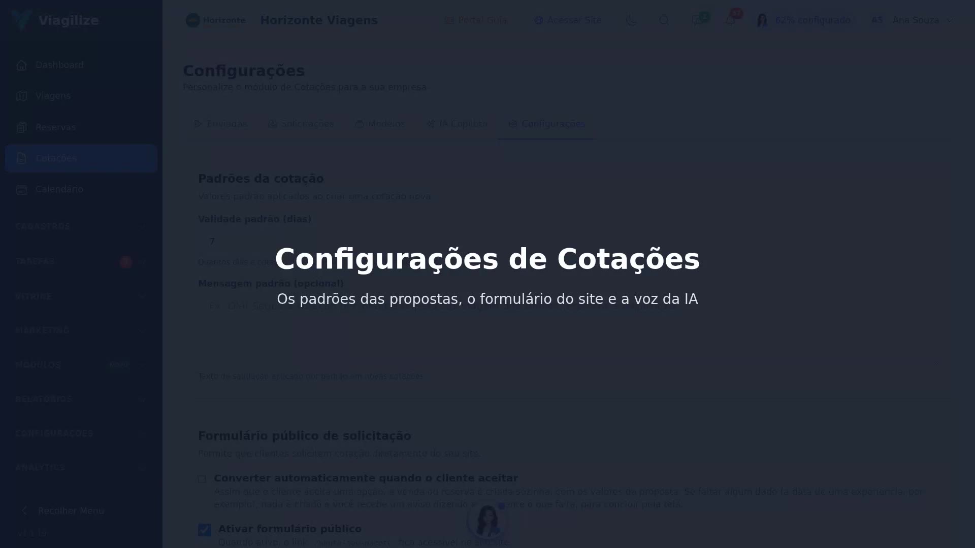 Configurações de Cotações