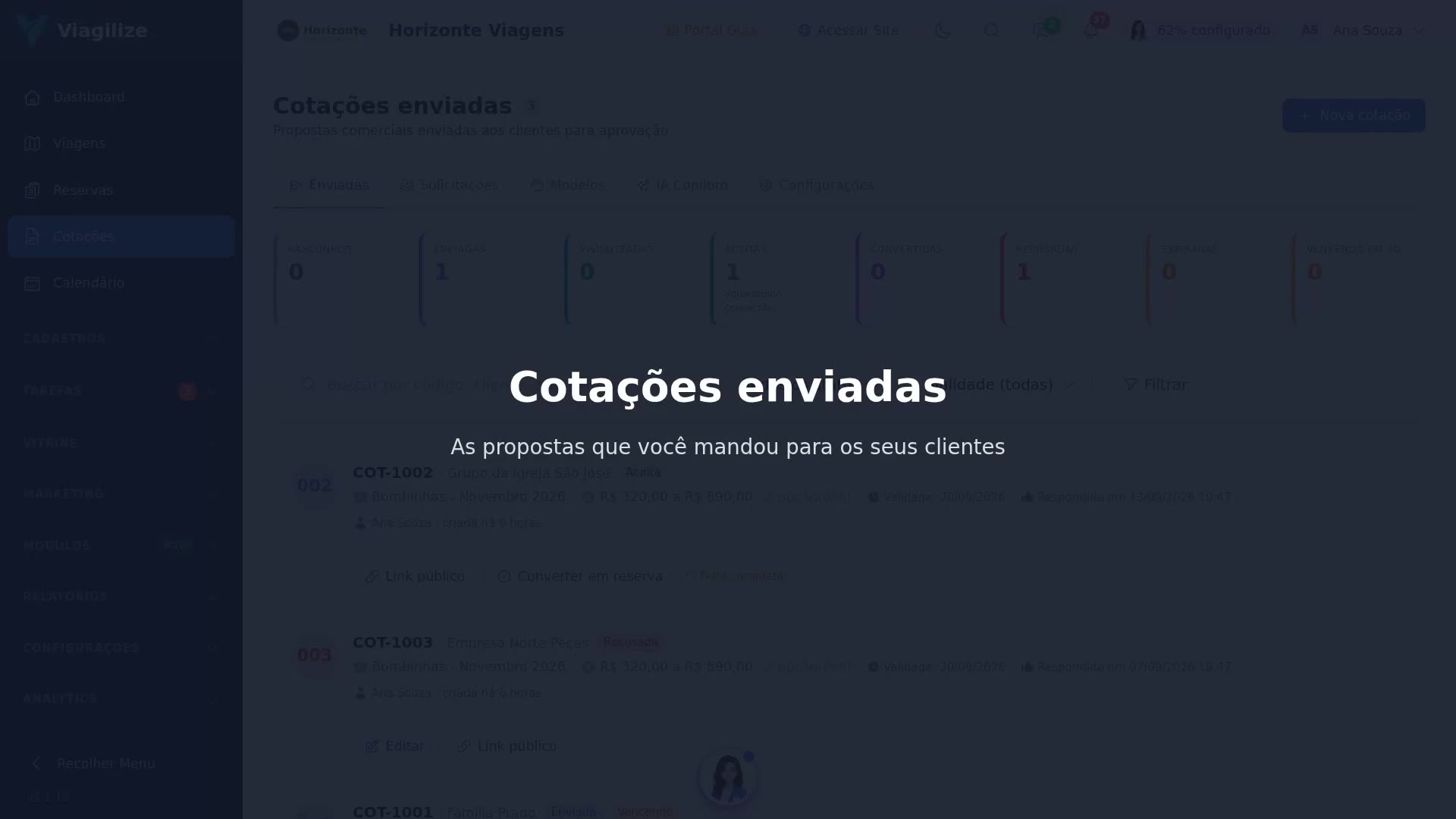 Cotações enviadas
