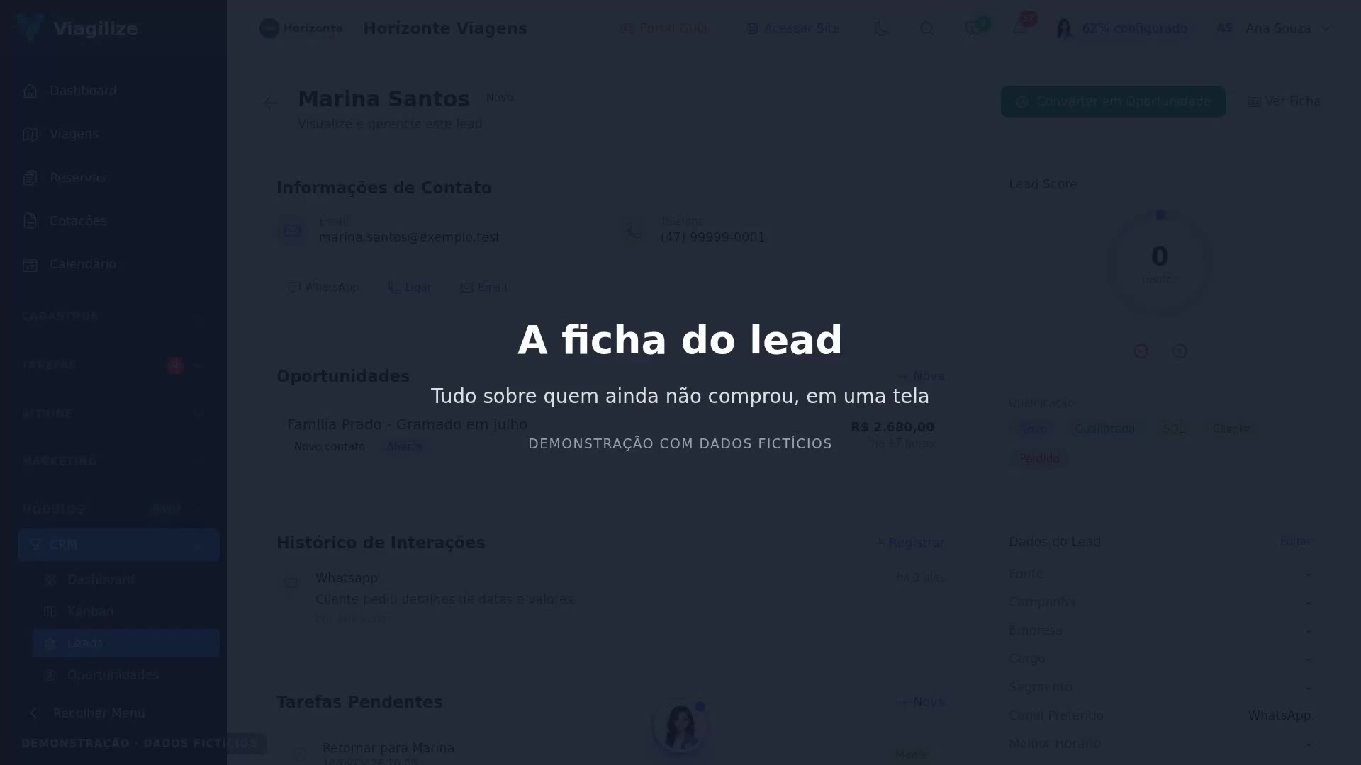 A ficha do lead no CRM