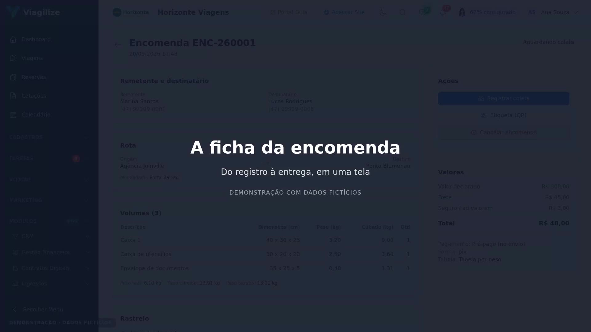 A ficha da encomenda