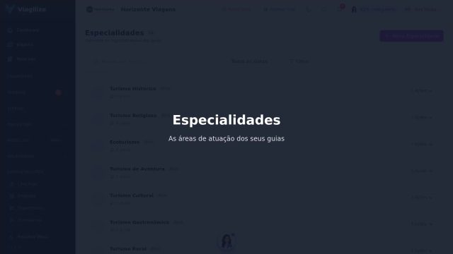 Especialidades dos guias