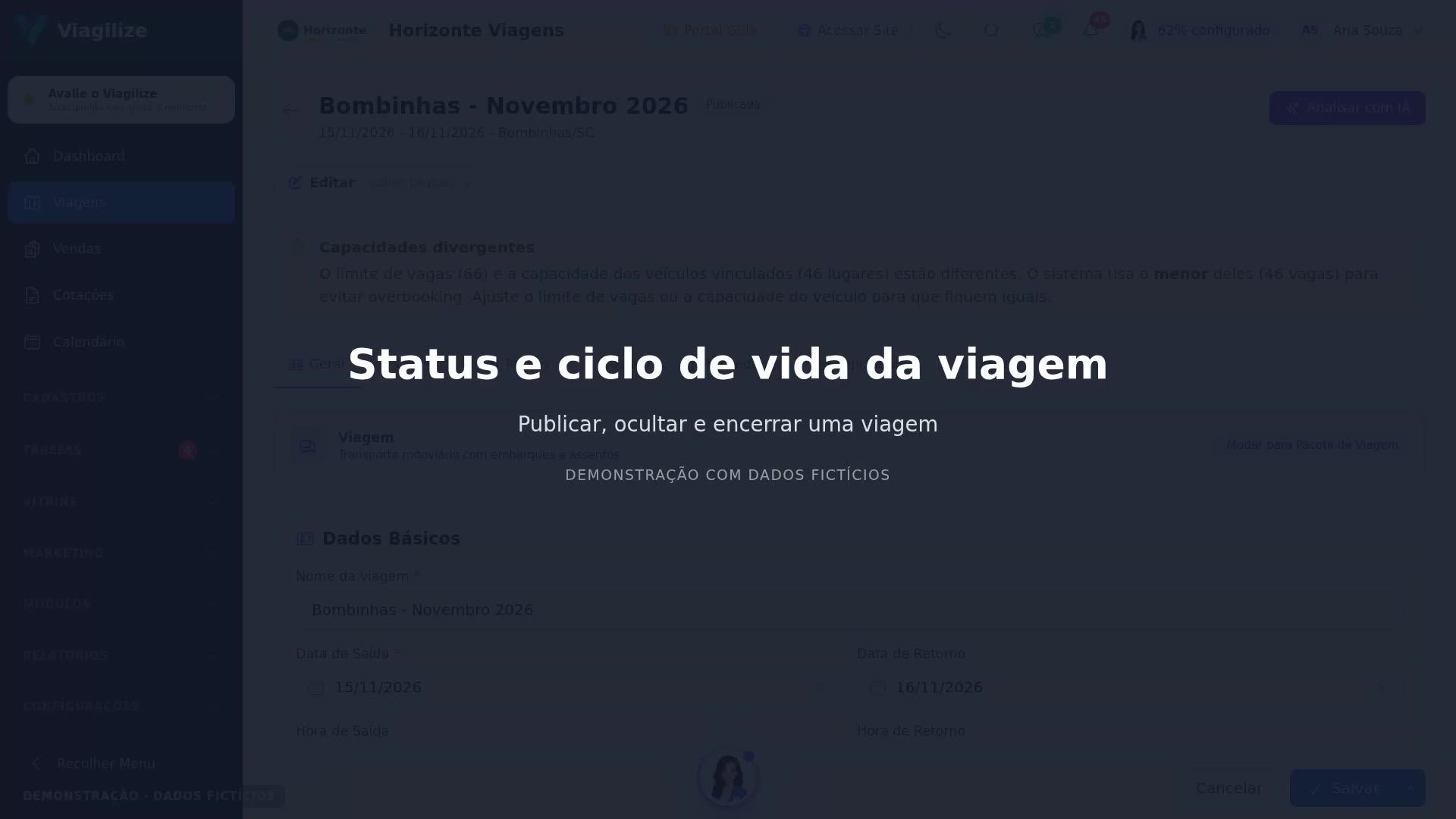Status e ciclo de vida da viagem