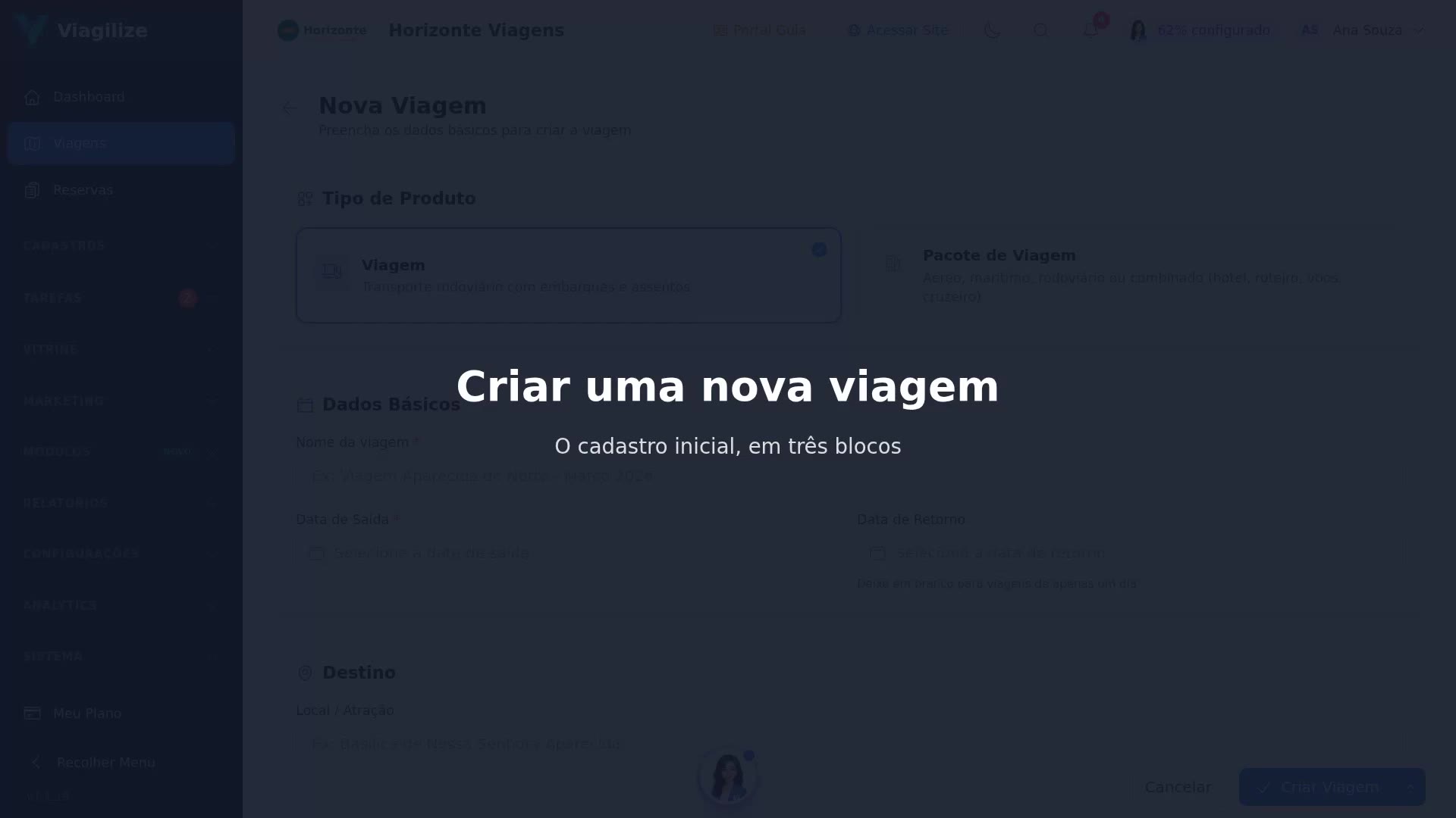Criar uma nova viagem
