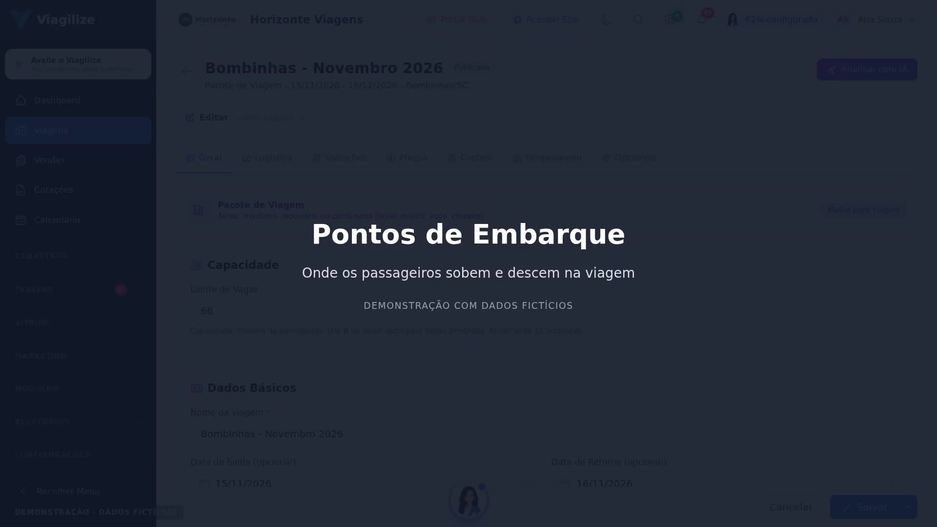 Pontos de Embarque da viagem