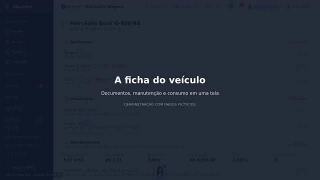 A ficha do veículo na Frota