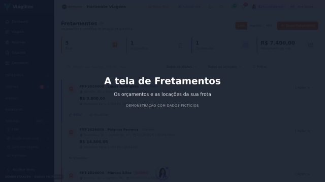 A tela de Fretamentos
