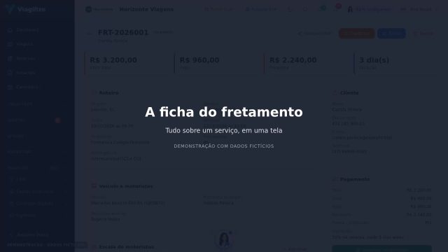 A ficha do fretamento