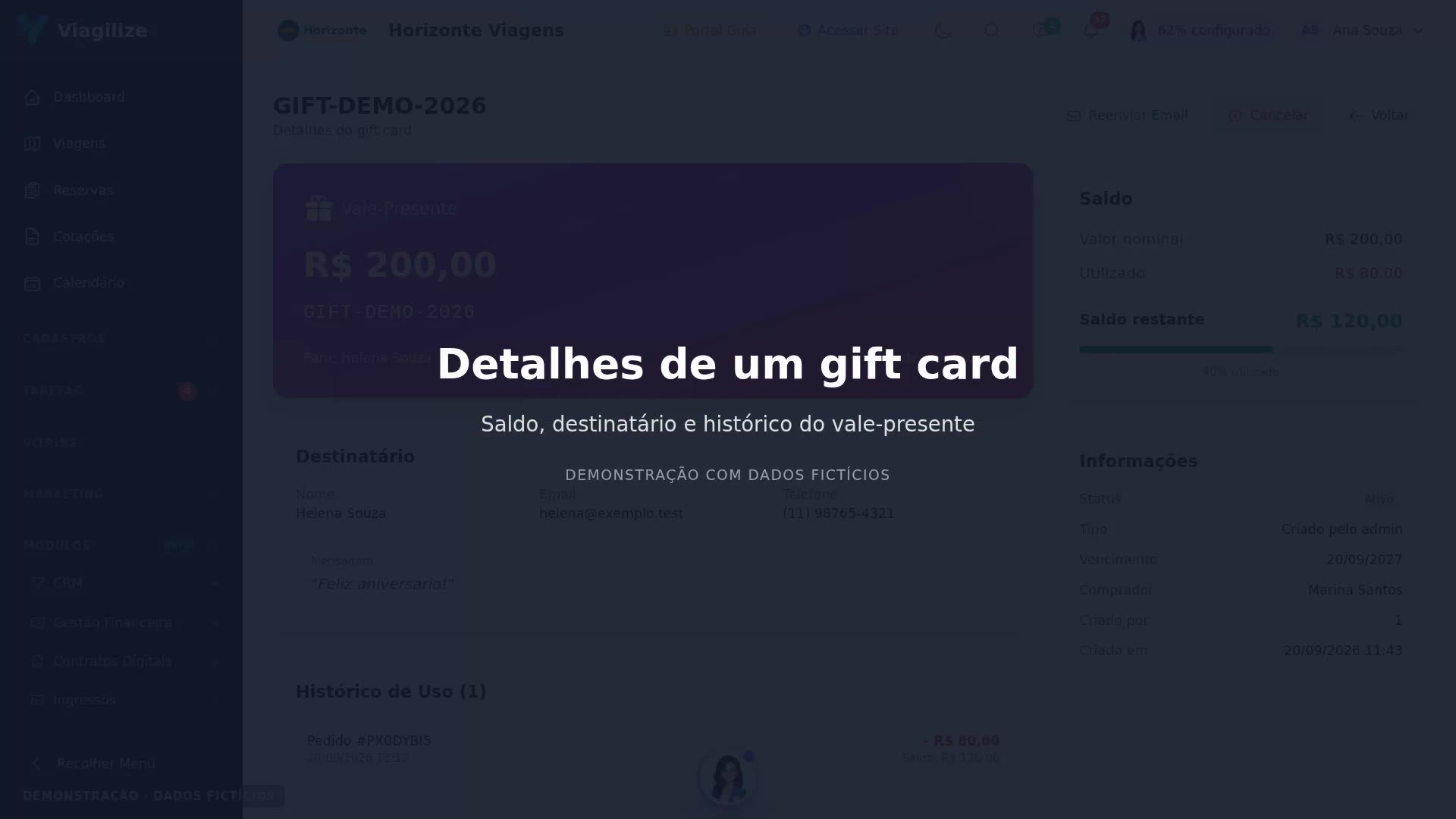Detalhes de um gift card