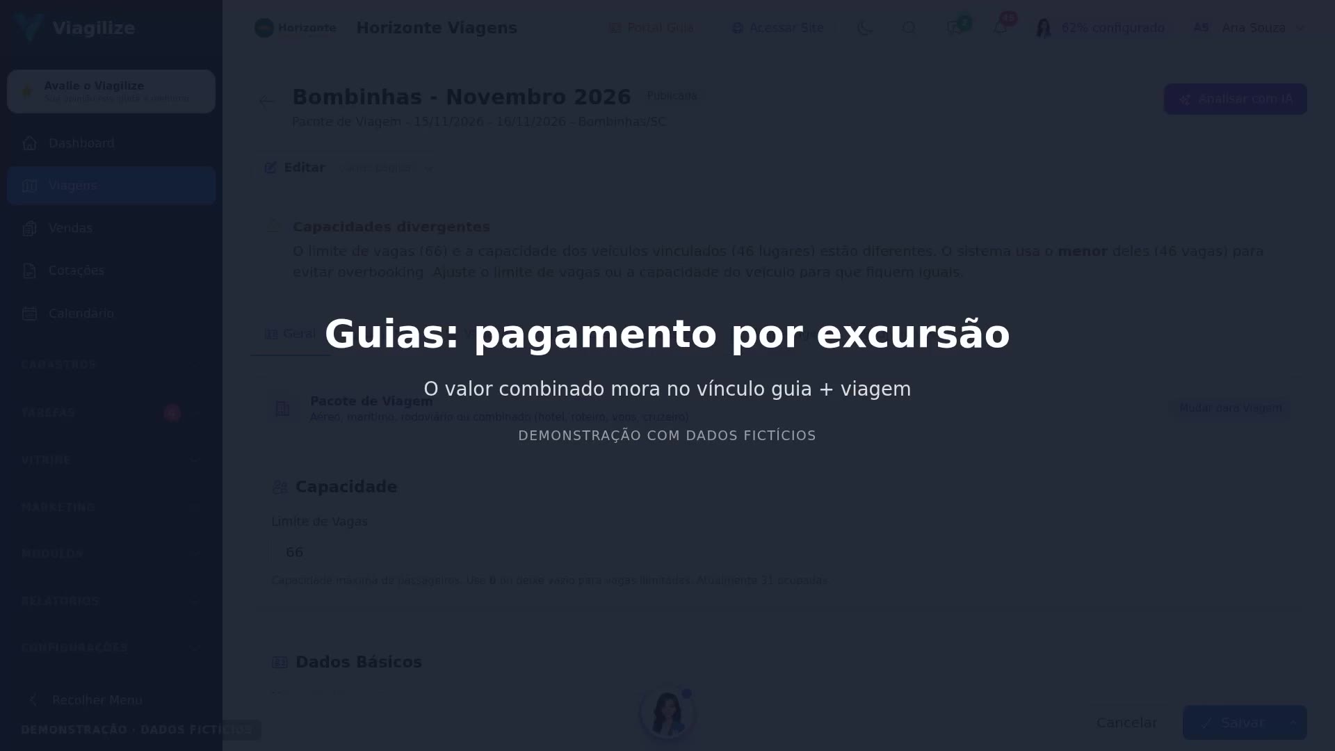 Guias: pagamento por excursão