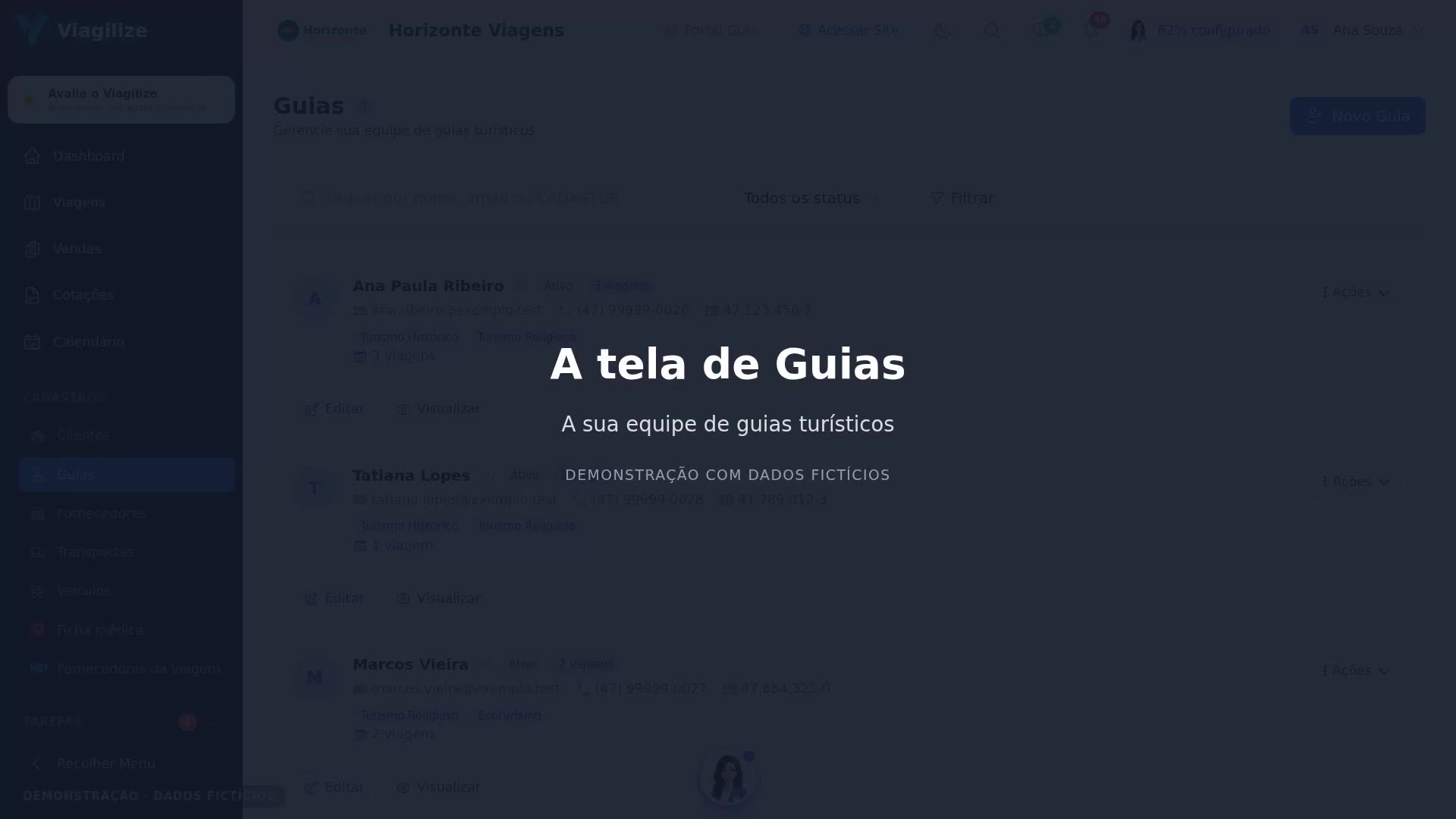 A tela de Guias
