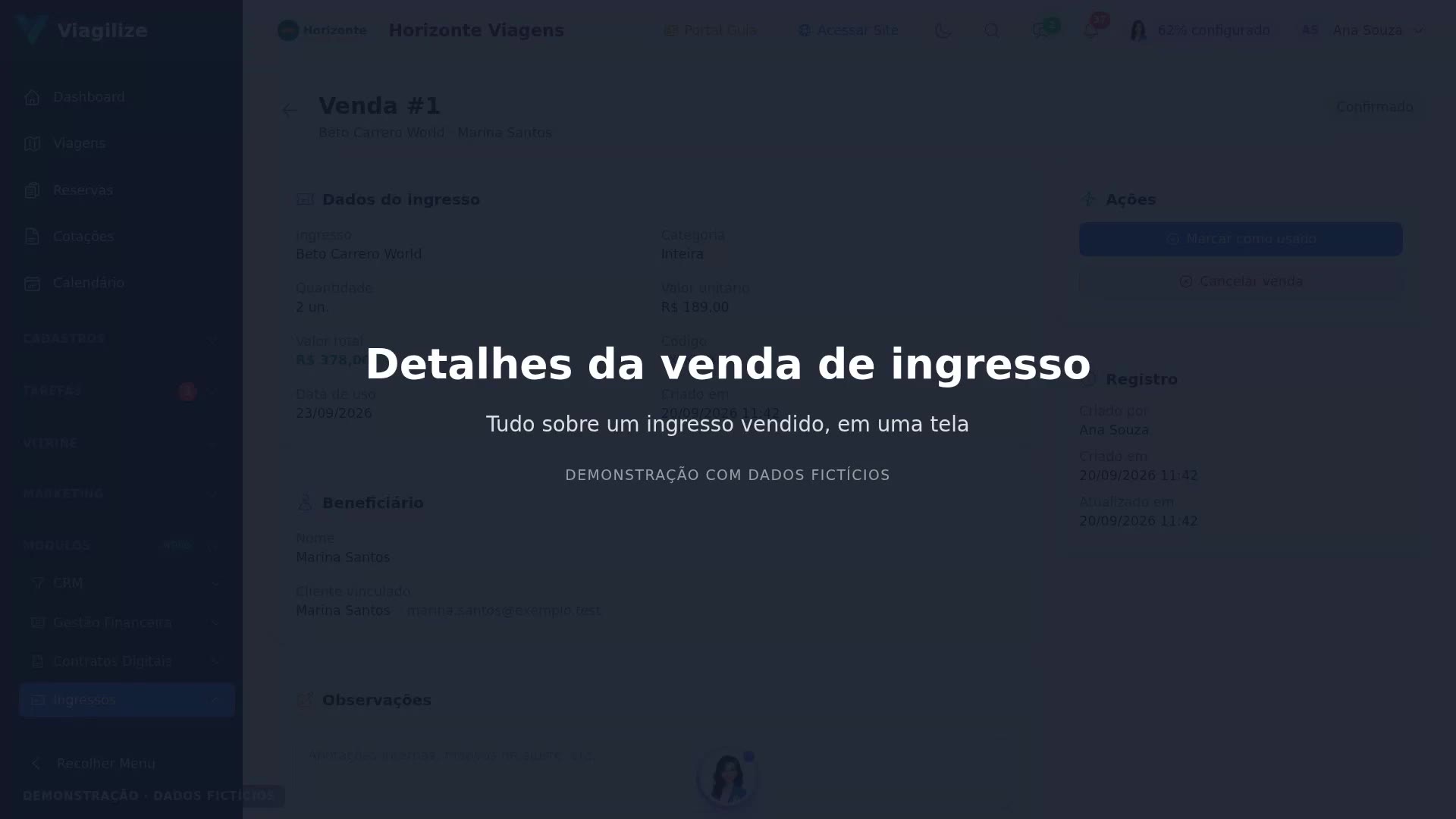 Detalhes da venda de ingresso