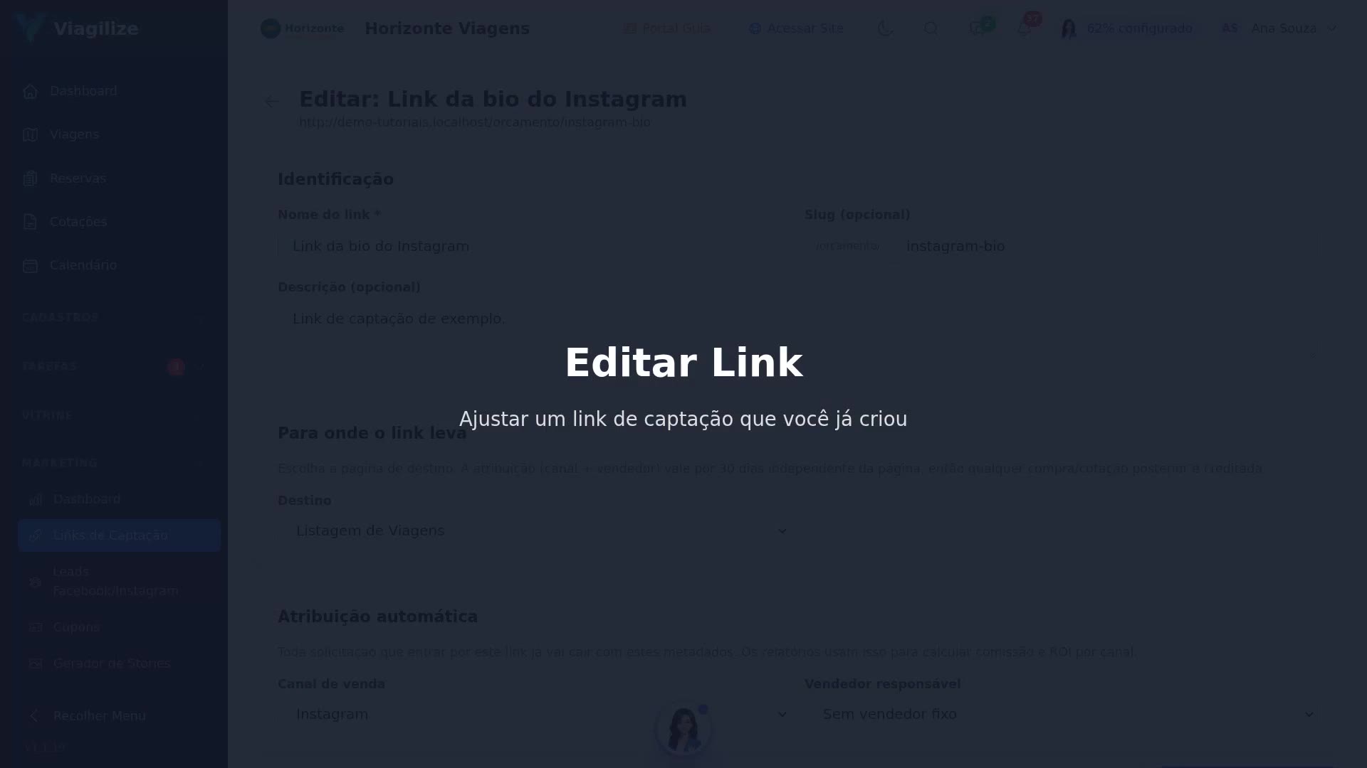 Editar um link de captação