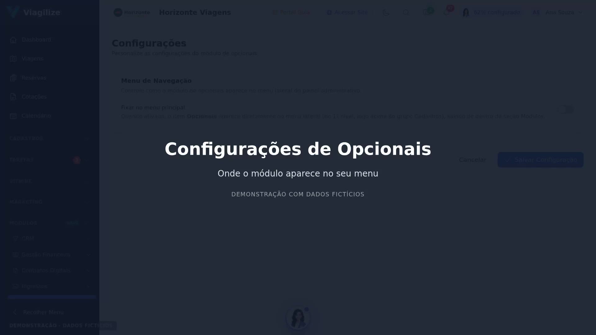 Configurações de Opcionais
