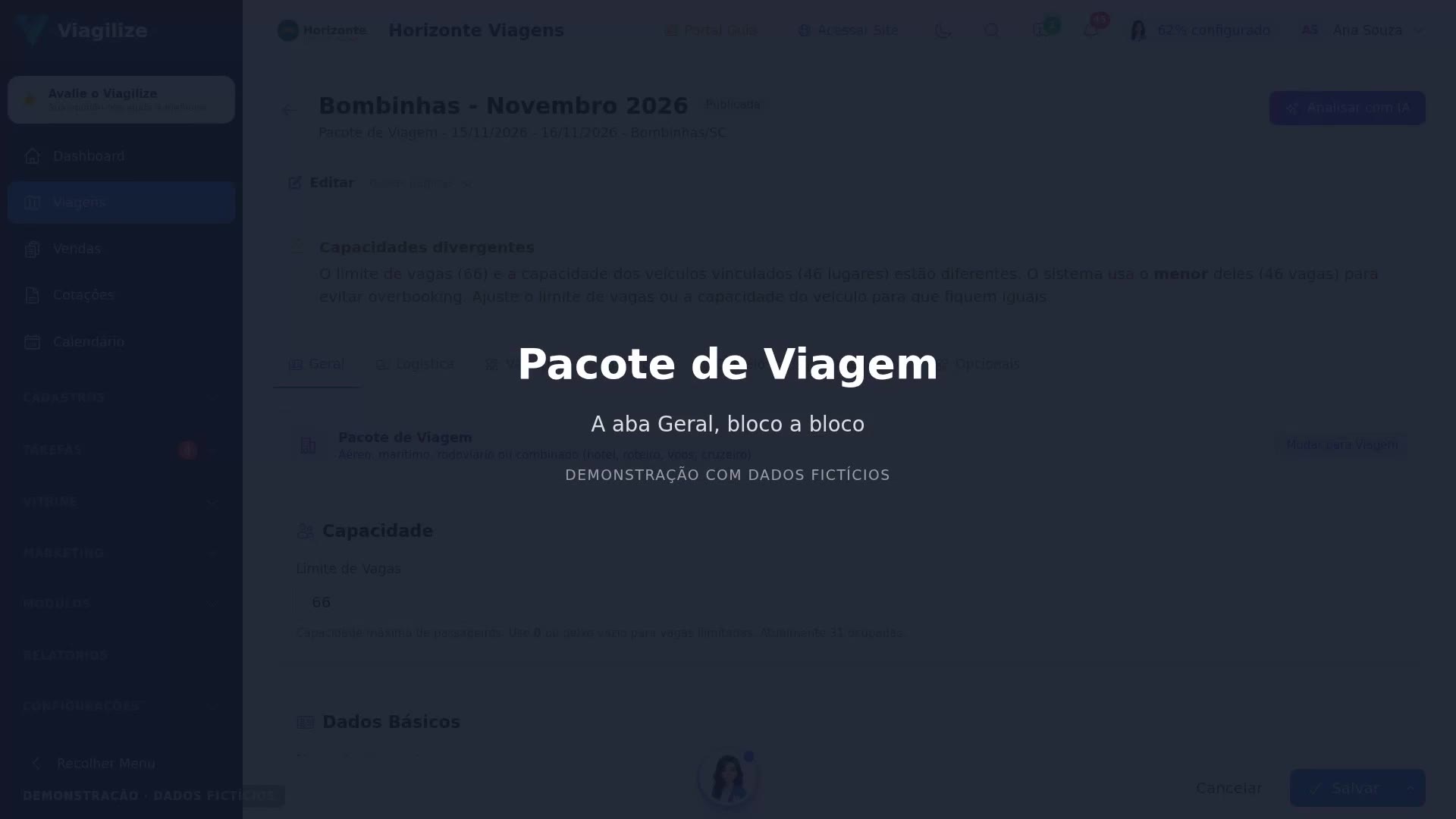 Pacote de Viagem: a aba Geral e o Cruzeiro