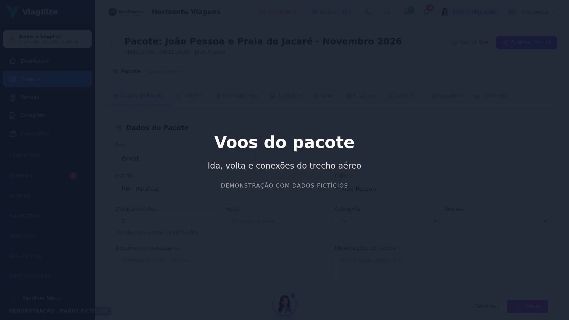 Voos do pacote de viagem