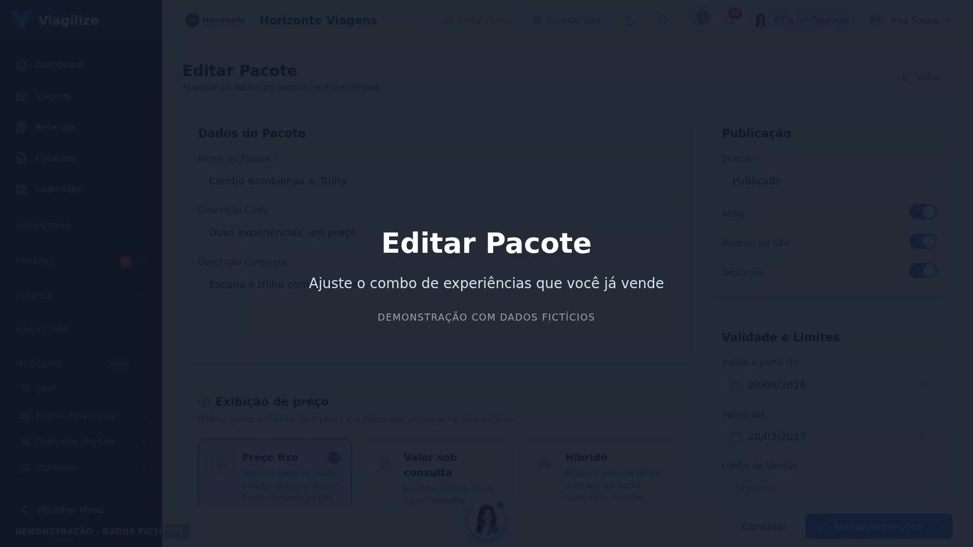 Editar um pacote de experiências