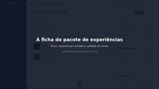 A ficha do pacote de experiências