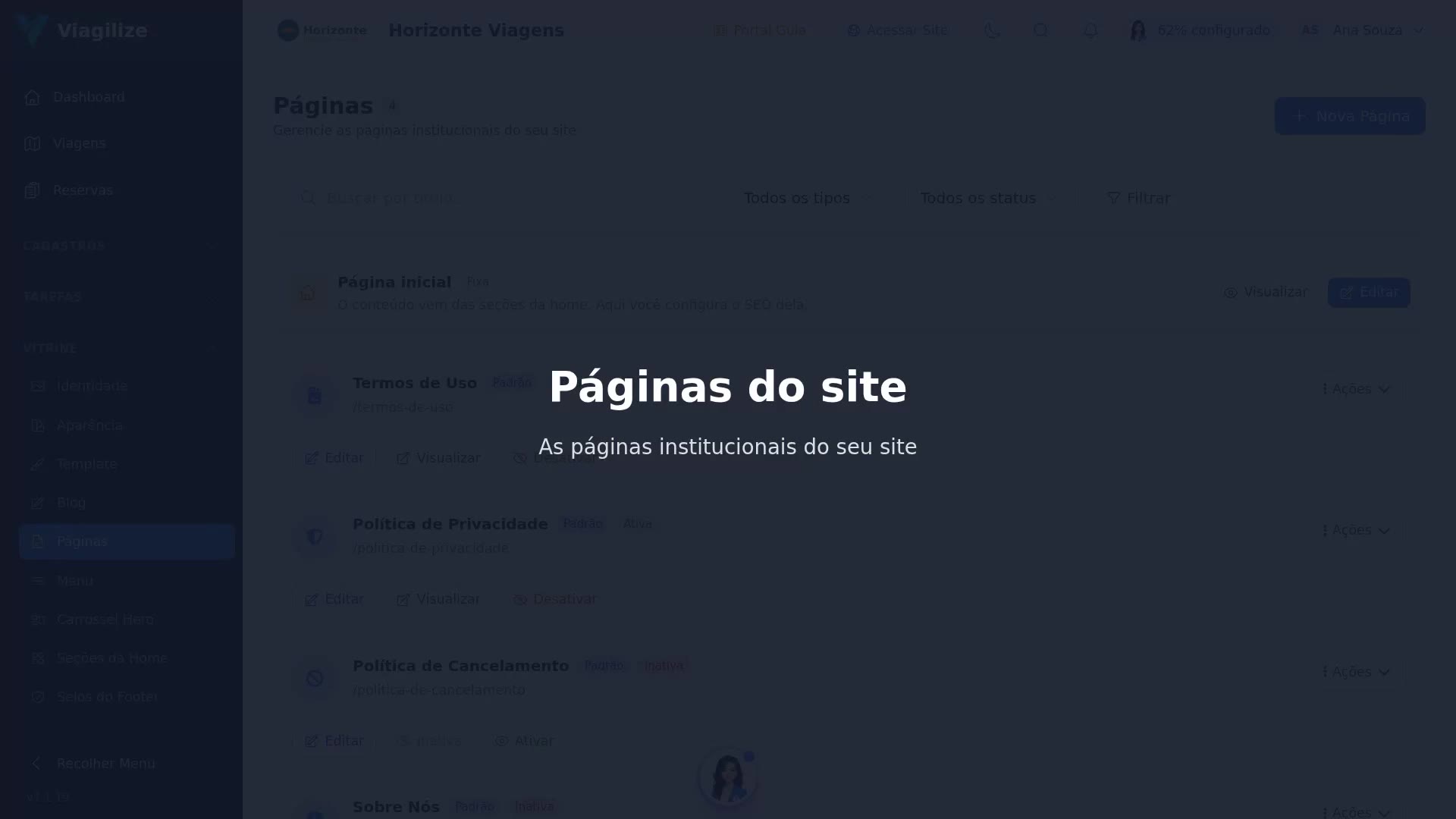 Páginas do site