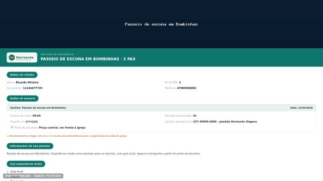 O voucher completo da experiência