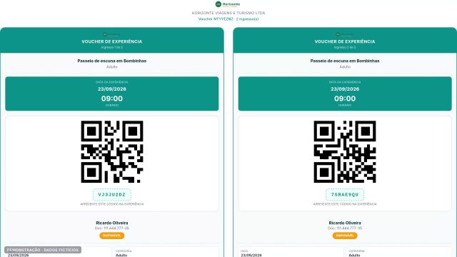 O voucher com QR Code da experiência