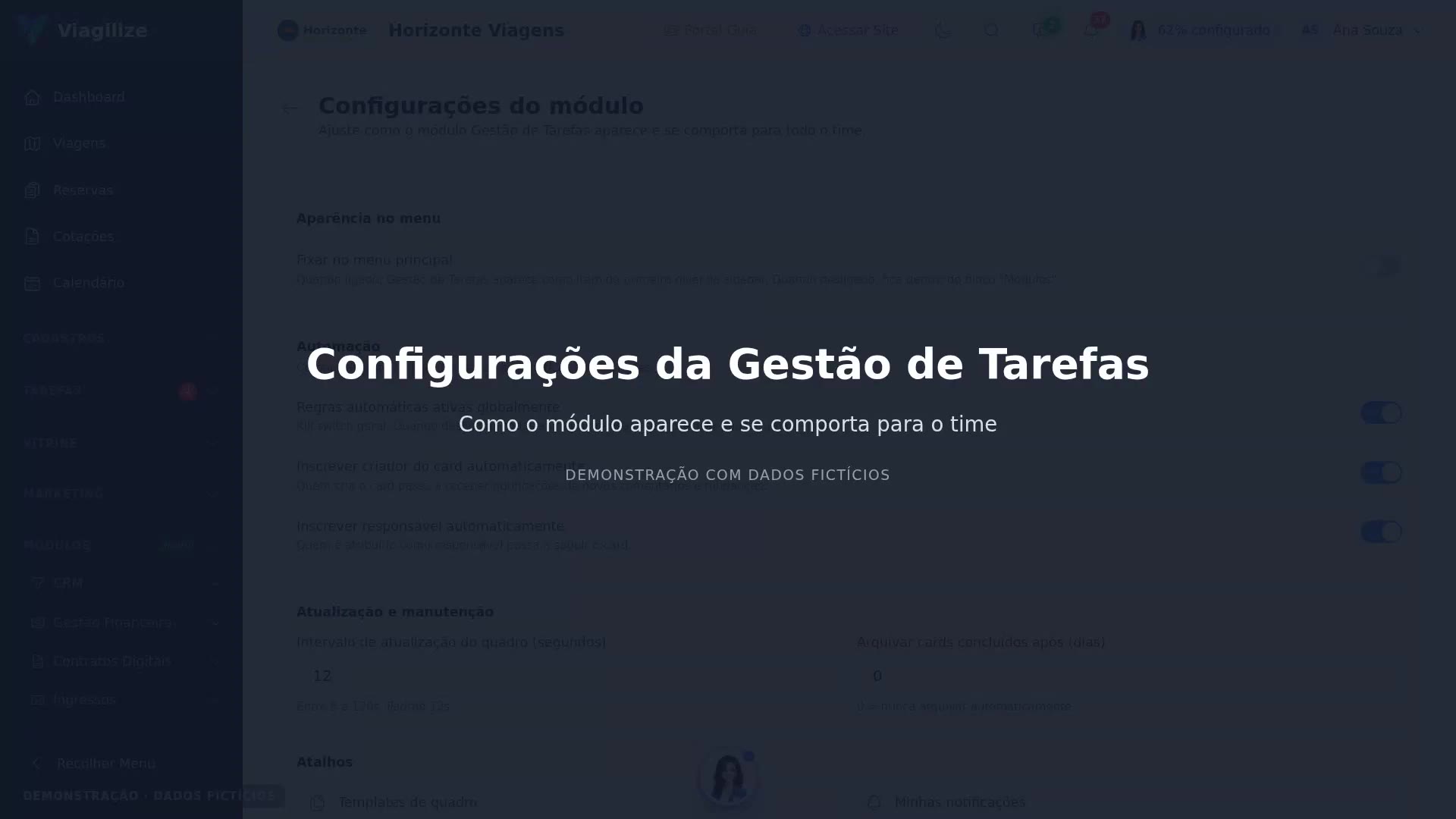 Configurações da Gestão de Tarefas