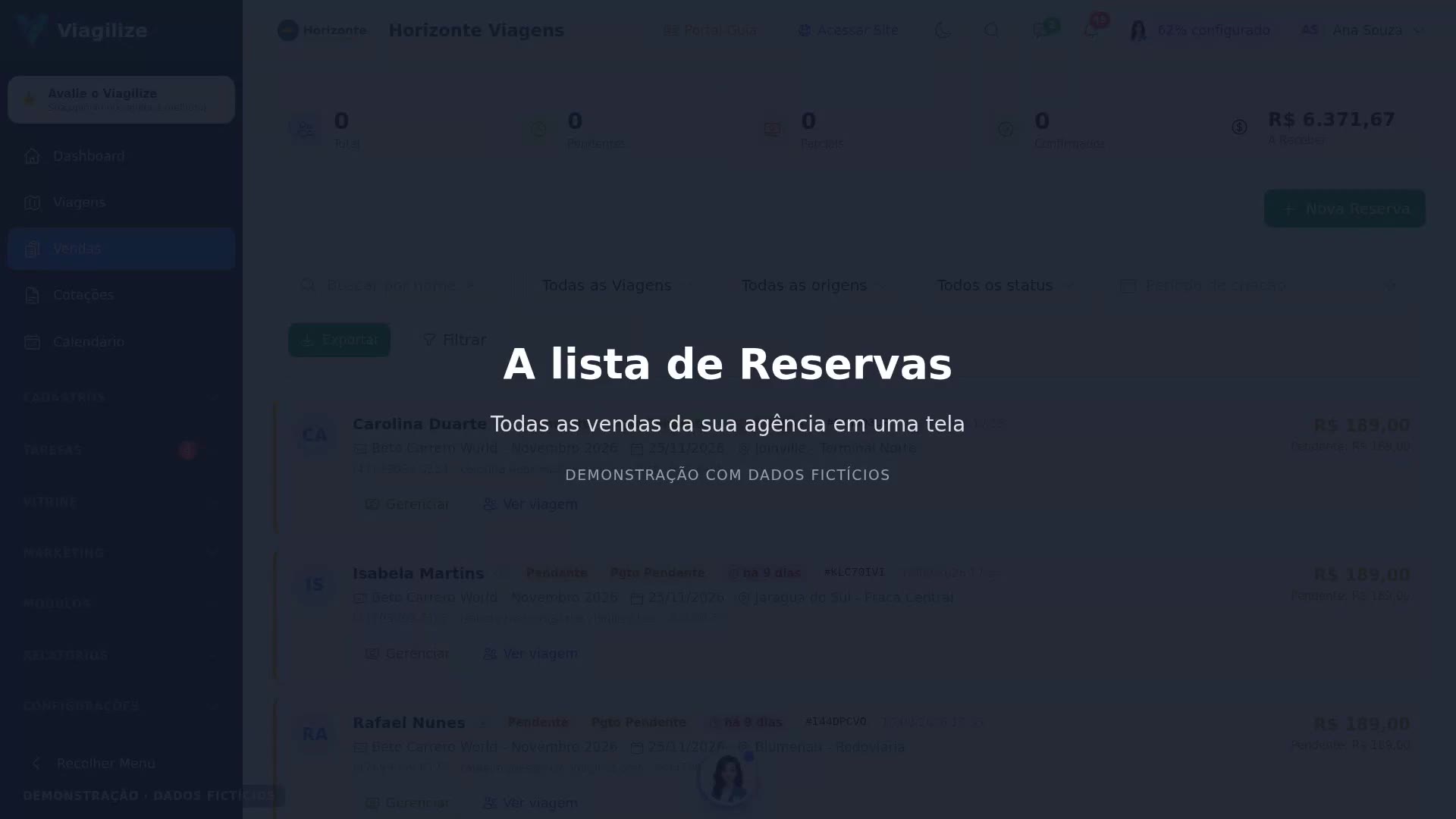 A lista de Reservas