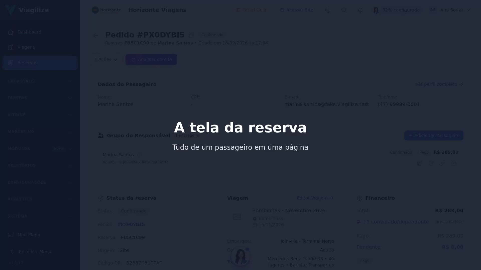 A tela da reserva