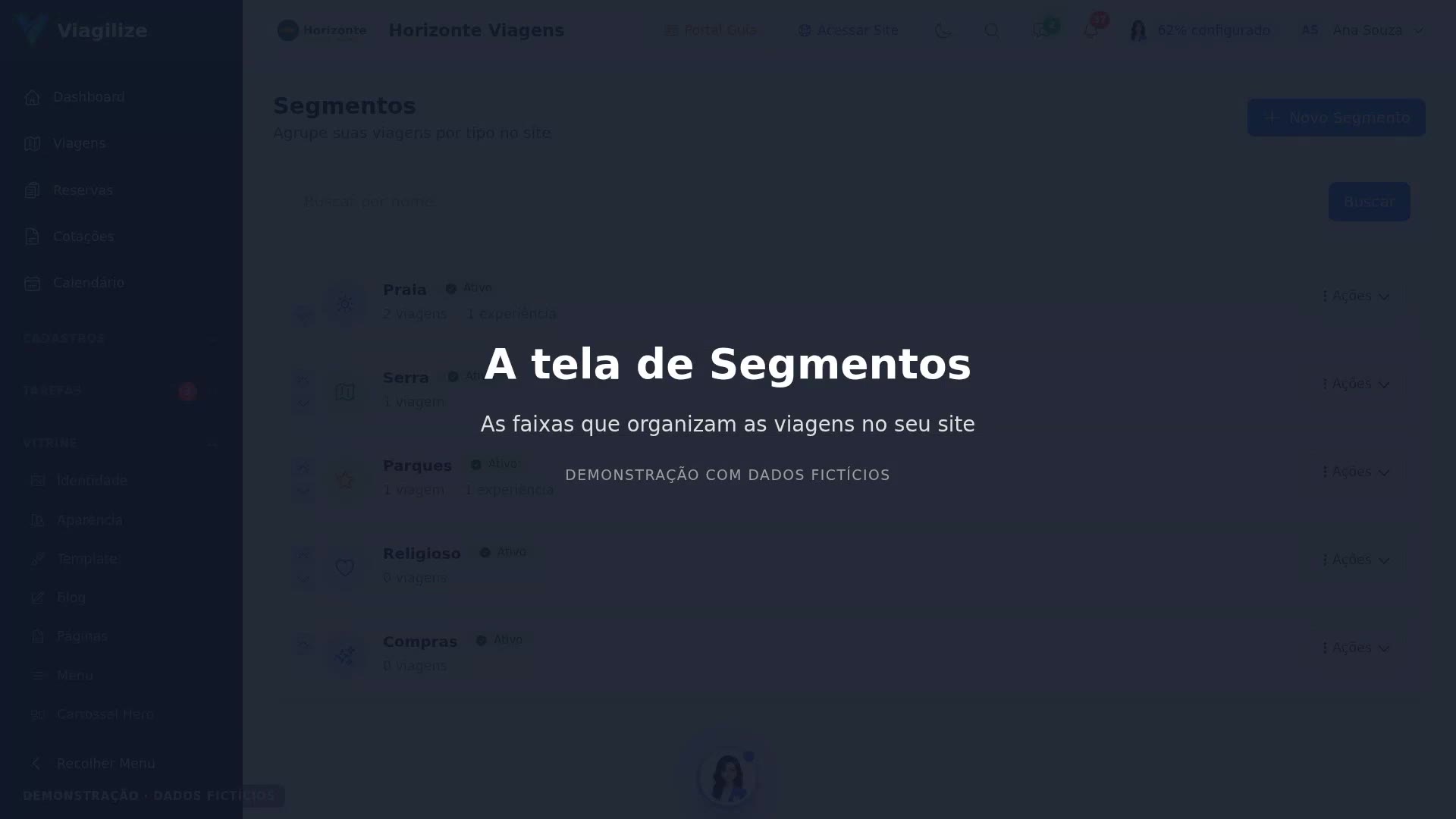 A tela de Segmentos