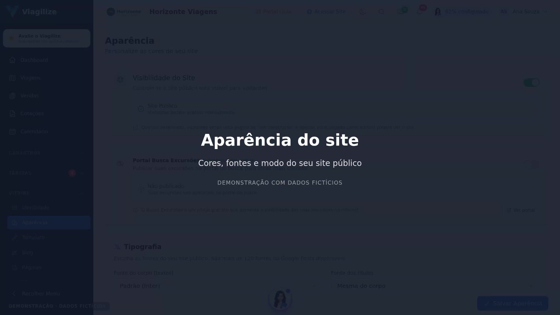 Aparência do site