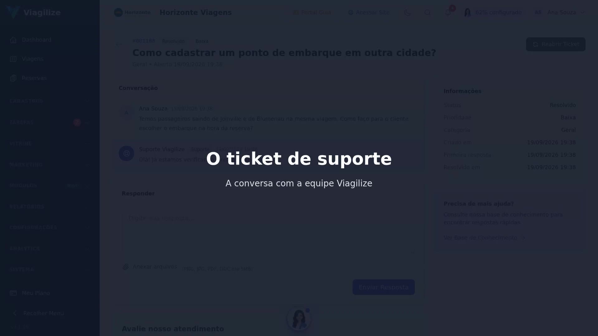 O ticket de suporte