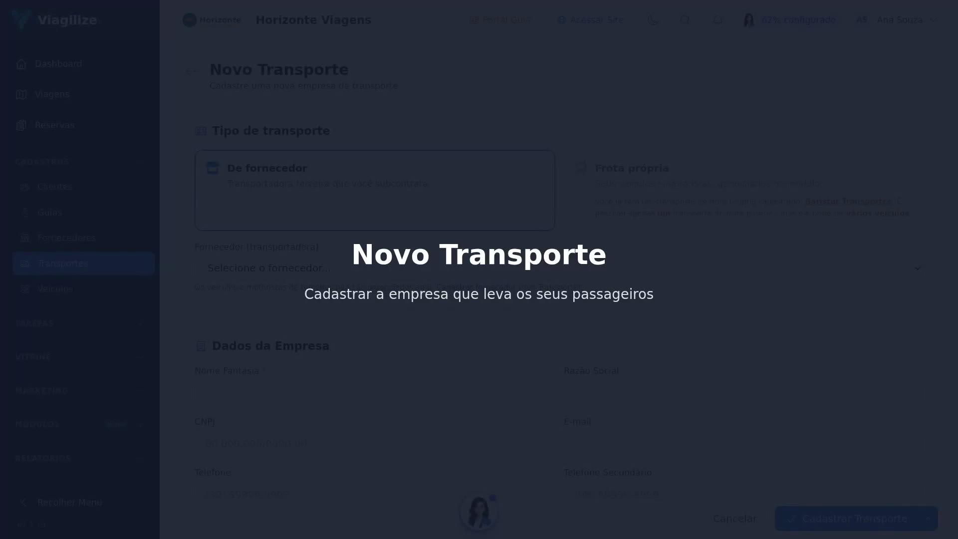 Cadastrar uma empresa de transporte