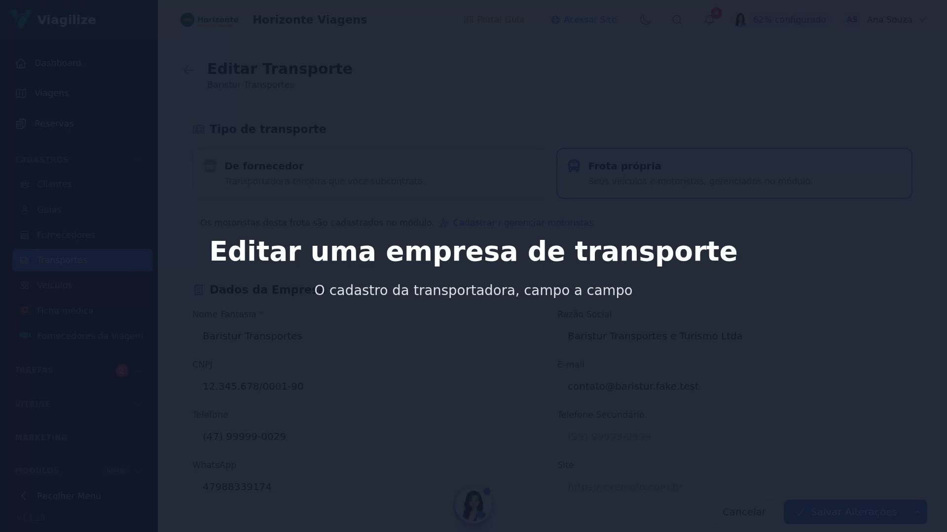 Editar uma empresa de transporte
