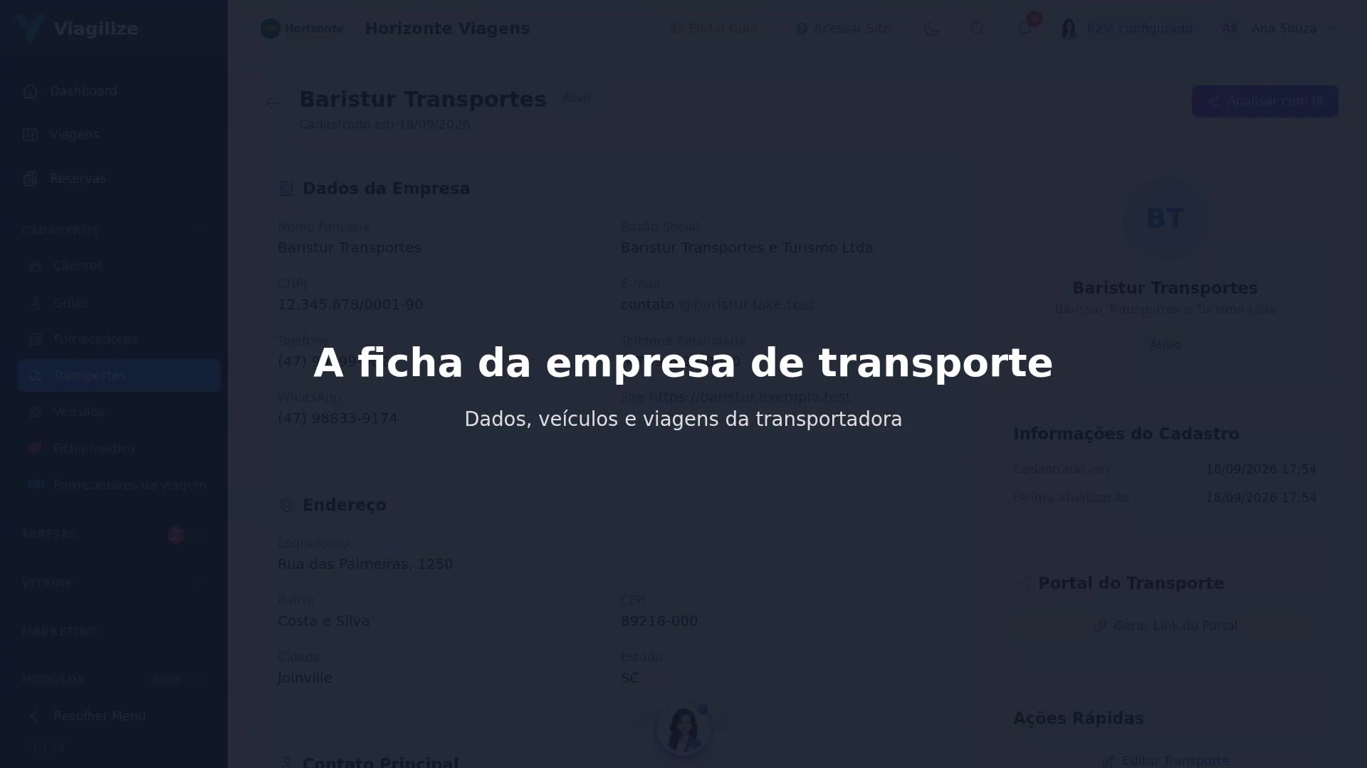A ficha da empresa de transporte