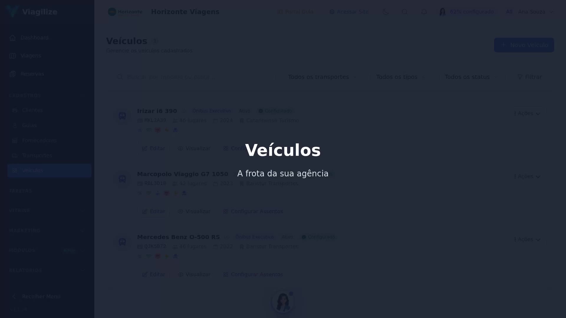 A tela de Veículos