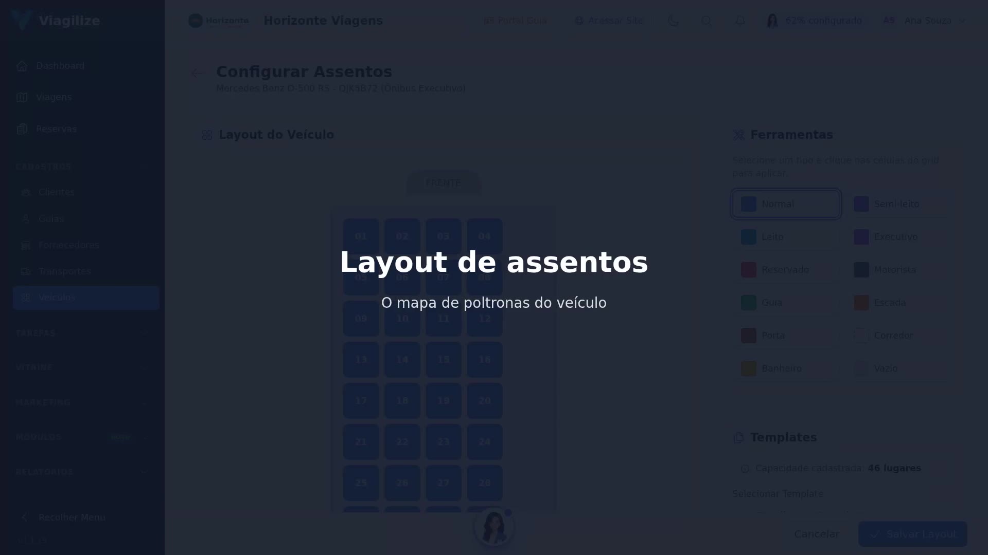 Layout de assentos do veículo