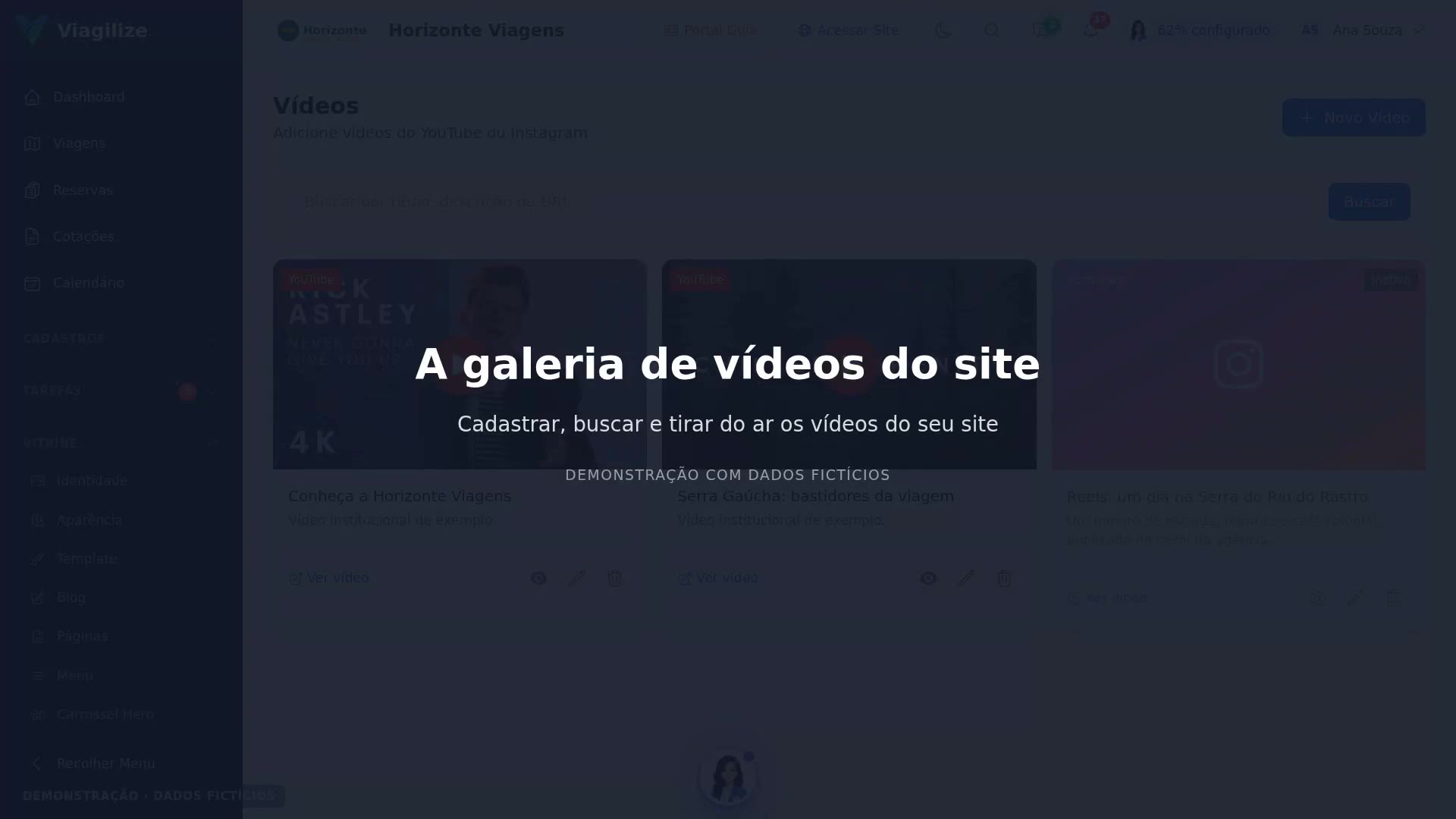 A galeria de vídeos do site